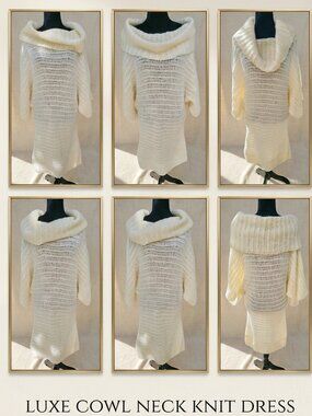 Luxurious Cozy Warm Knit Knitted Crochet Turtleneck Wool Pullover Sweater Dress
